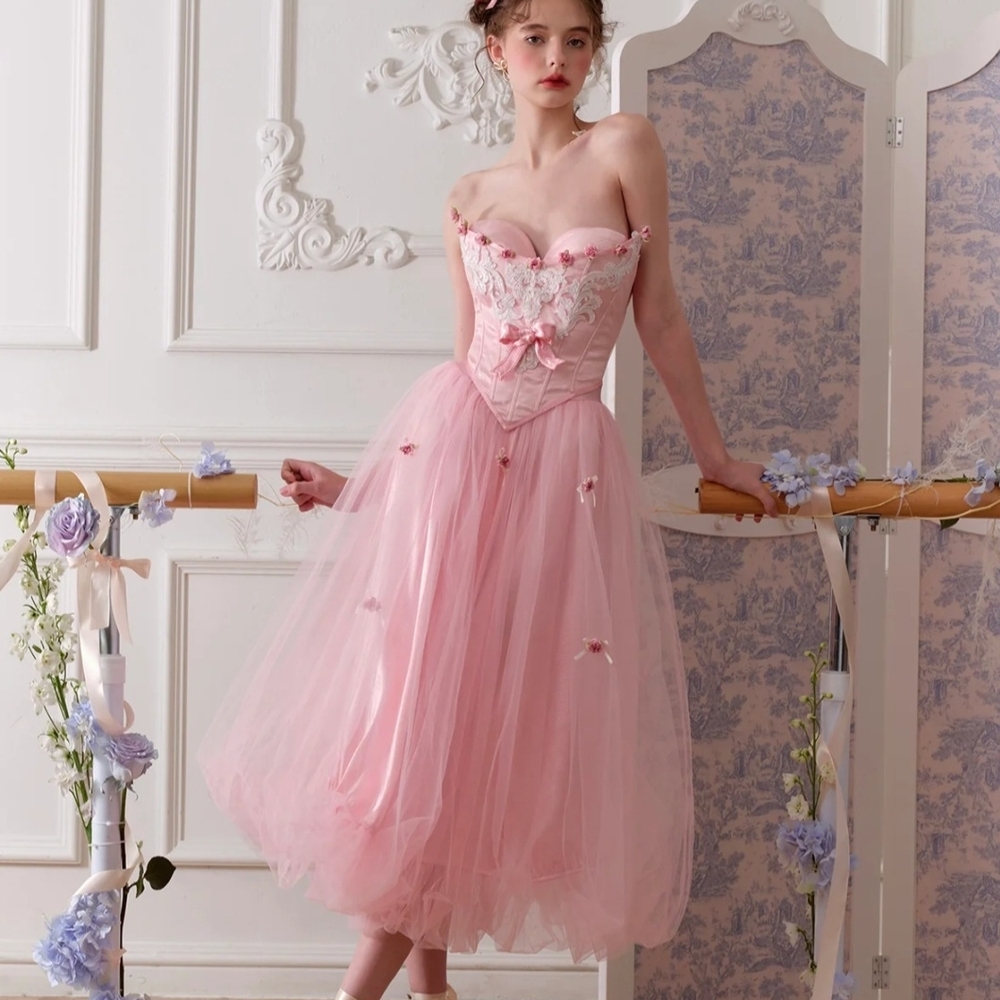 Lacemade Elegant Vintage Pink Corset & Tulle Skirt Barbie Fairy Set NWT